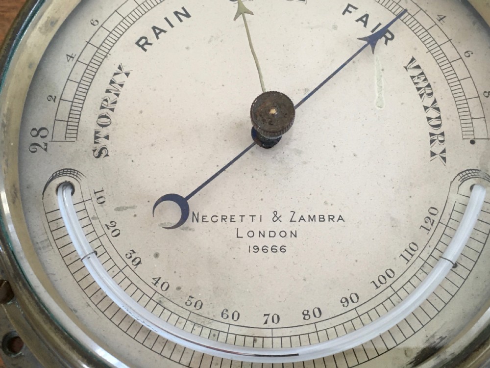 Negretti & Zambra Ships Brass Port Hole Clock and Barometer View VI