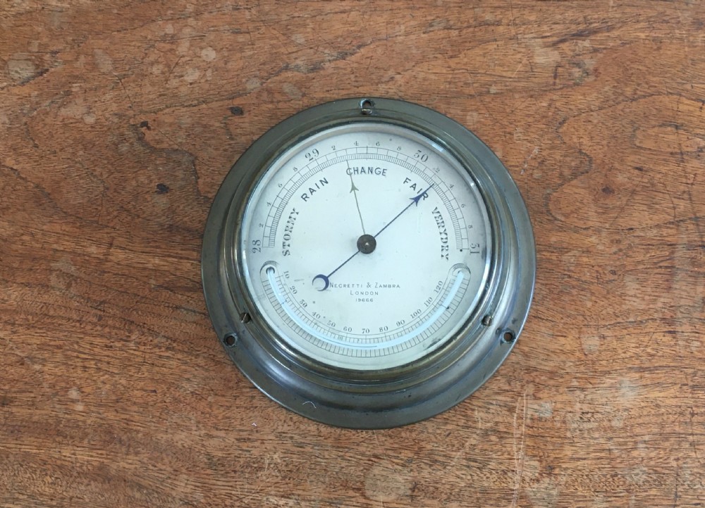 Negretti & Zambra Ships Brass Port Hole Clock and Barometer View VIII
