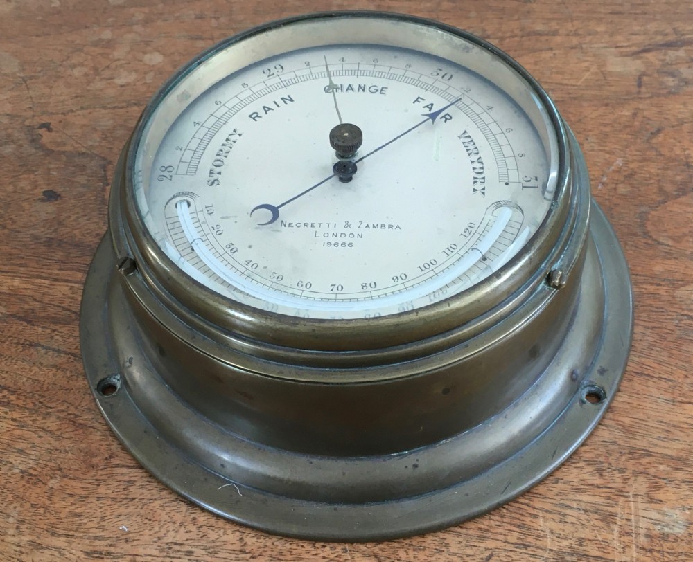 Negretti & Zambra Ships Brass Port Hole Clock and Barometer View IX