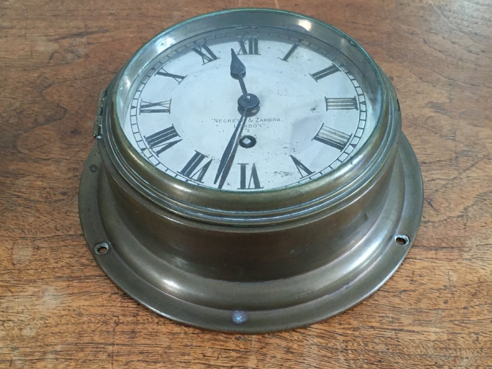 Negretti & Zambra Ships Brass Port Hole Clock and Barometer View X