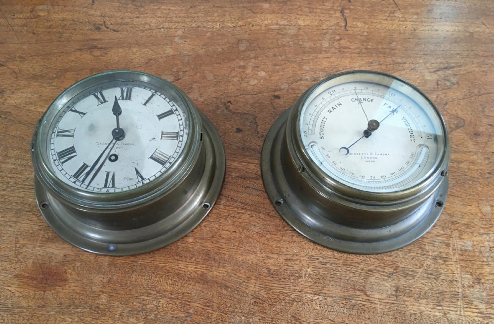 Negretti & Zambra Ships Brass Port Hole Clock and Barometer View XI