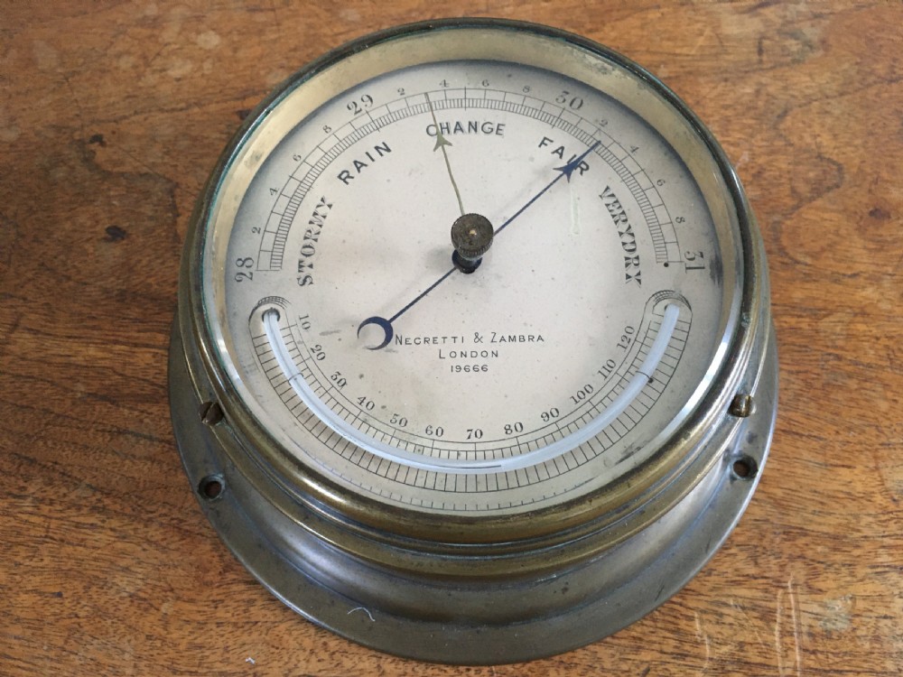 Negretti & Zambra Ships Brass Port Hole Clock and Barometer View XII