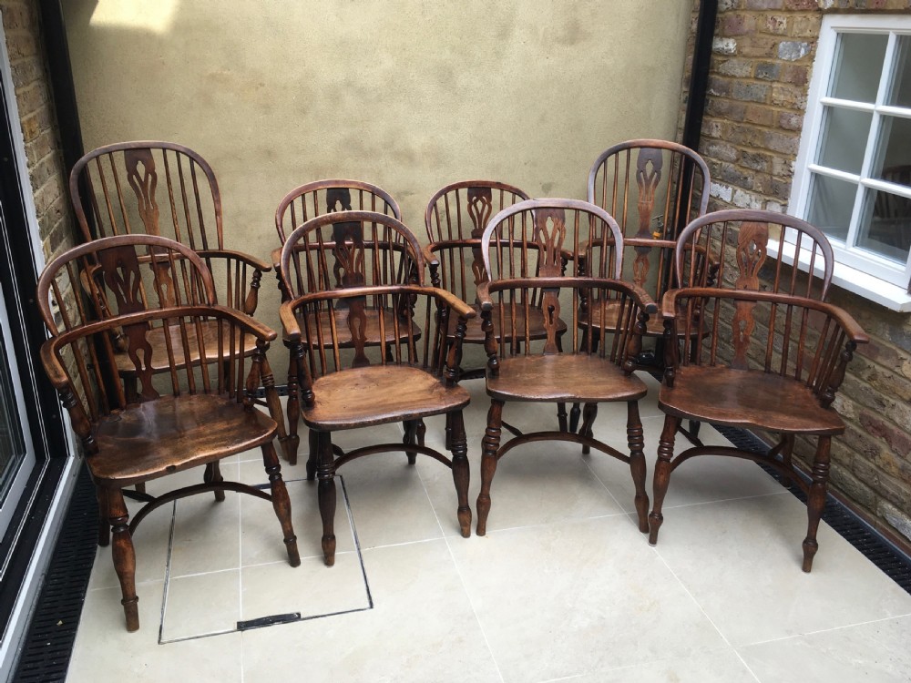 Harlequin Set of 8 Windsor Ash & Elm Armchairs View II
