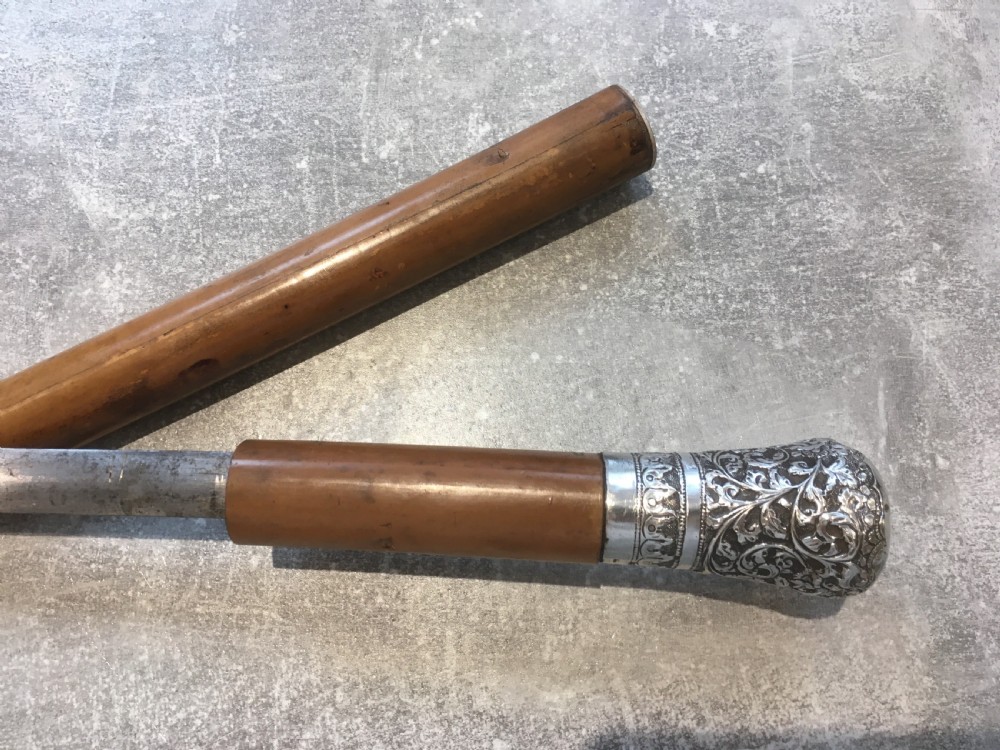 Late 19th Century Malacca Sword Stick with Silver Repousse Handle View IV