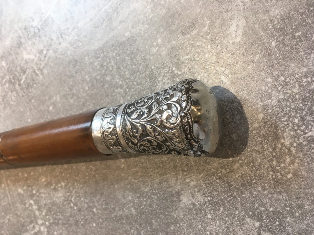 Late 19th Century Malacca Sword Stick with Silver Repousse Handle View VIII