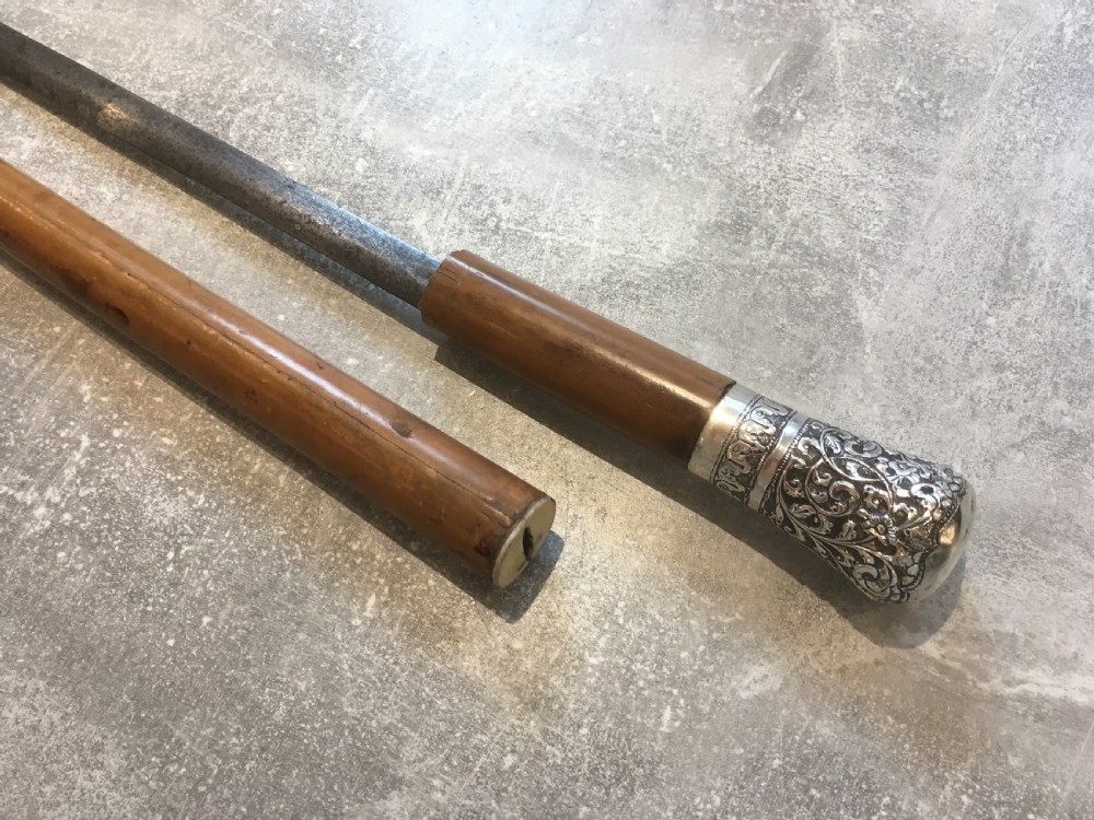 Late 19th Century Malacca Sword Stick with Silver Repousse Handle View IX