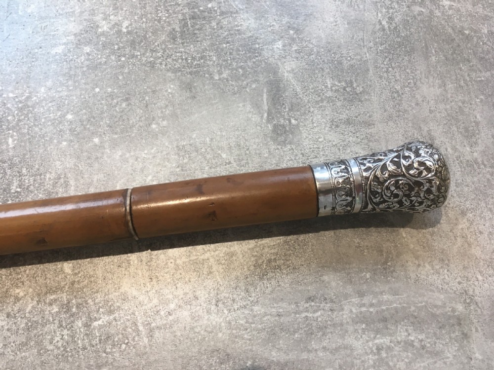 Late 19th Century Malacca Sword Stick with Silver Repousse Handle View XIV