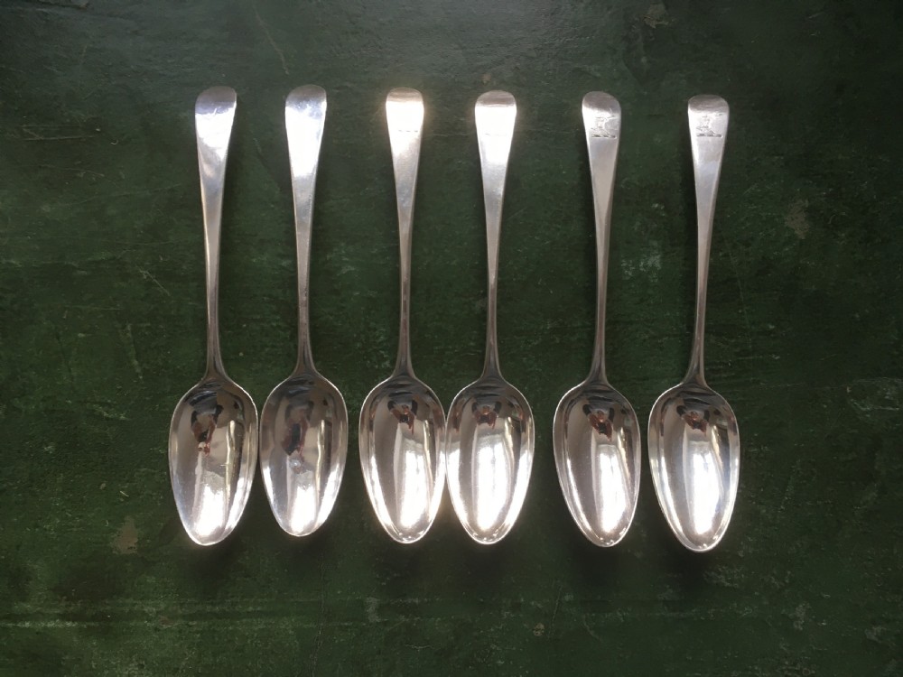 6 Georgian Silver Soup Spoons London 1776. View II