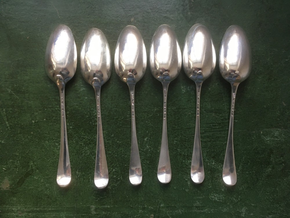 6 Georgian Silver Soup Spoons London 1776. View VII