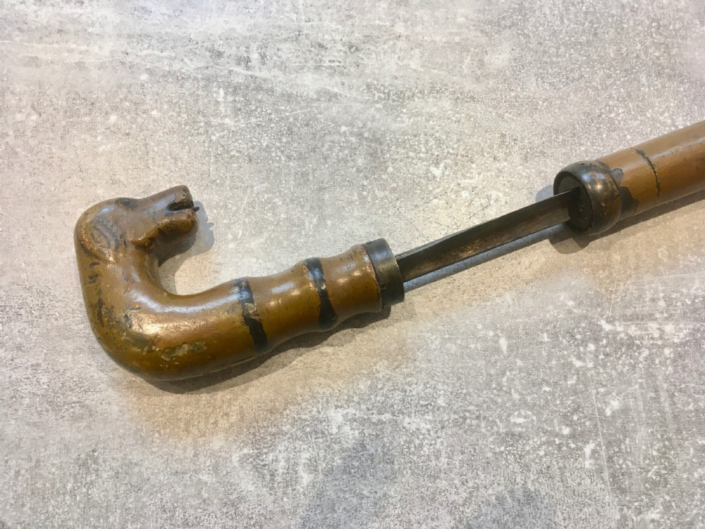 Rare 18th Century Hounds Head Sword Stick View II