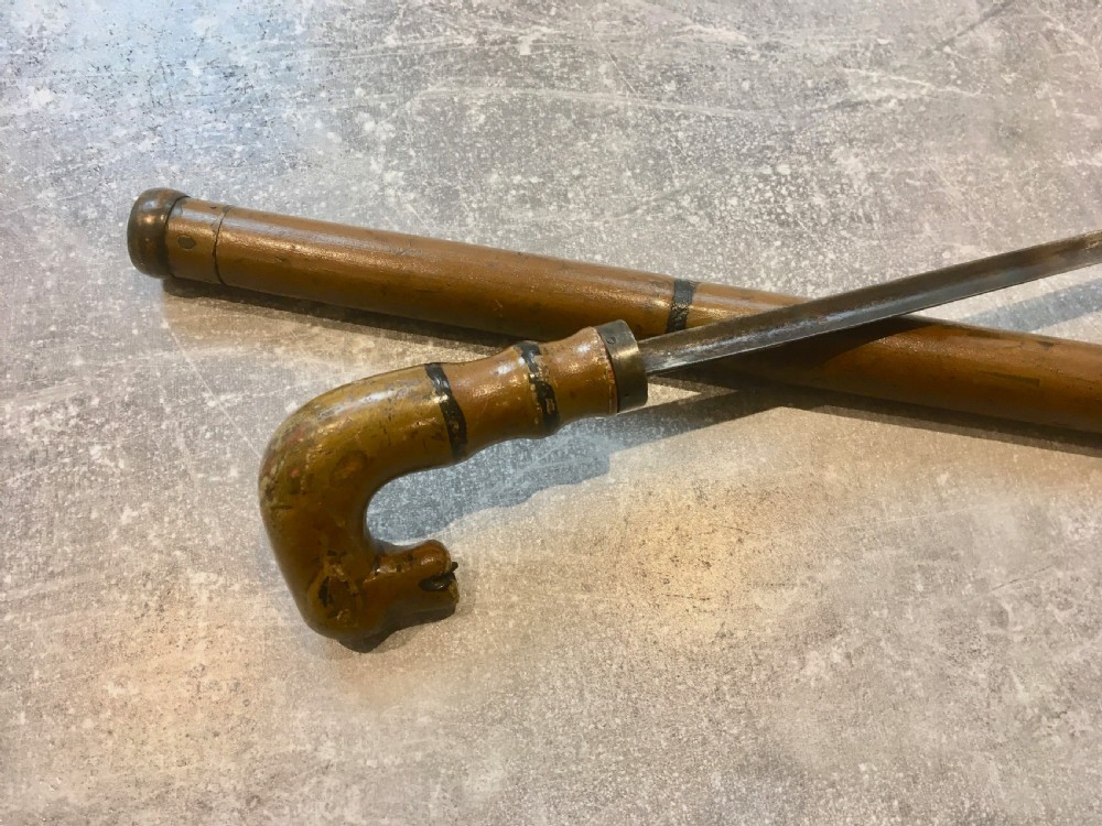 Rare 18th Century Hounds Head Sword Stick View V