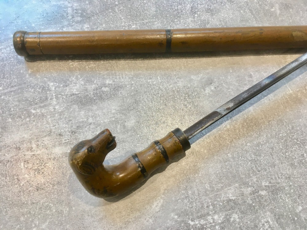 Rare 18th Century Hounds Head Sword Stick View IX