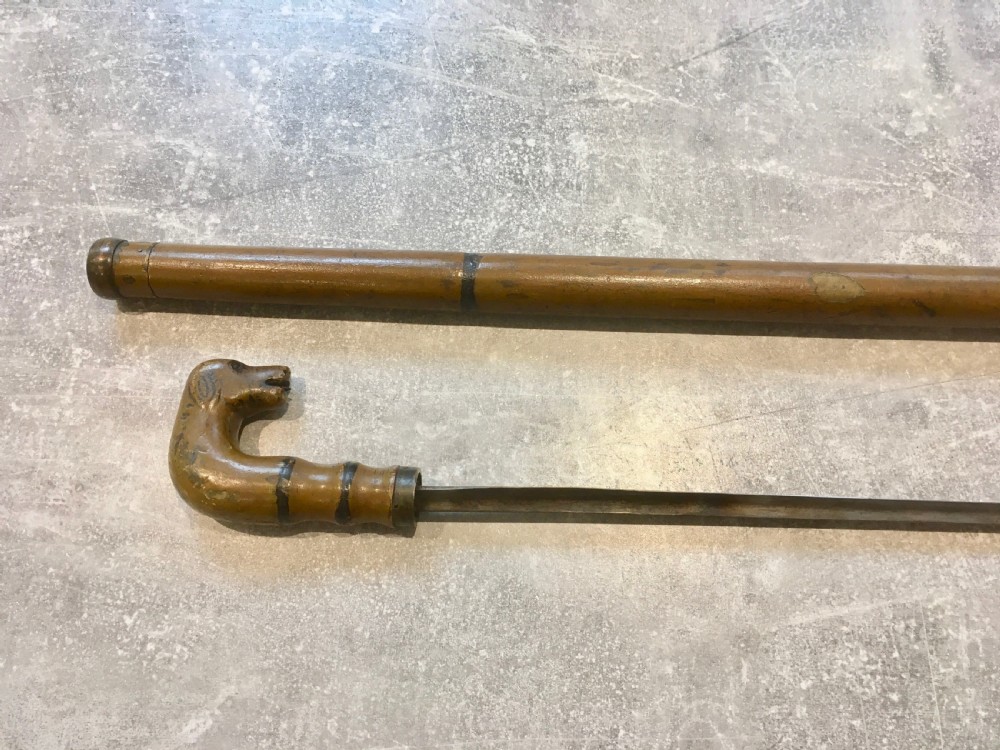 Rare 18th Century Hounds Head Sword Stick View XIII