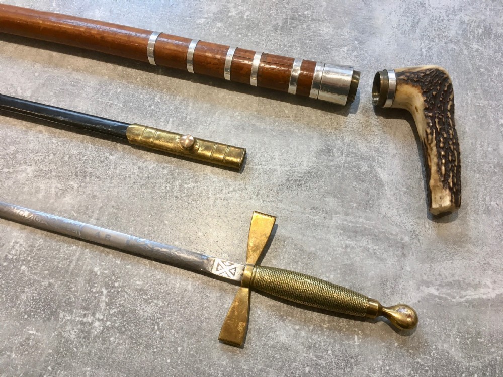Ceremonial Masonic Sword inside Silver Bound Malacca Cane View VI