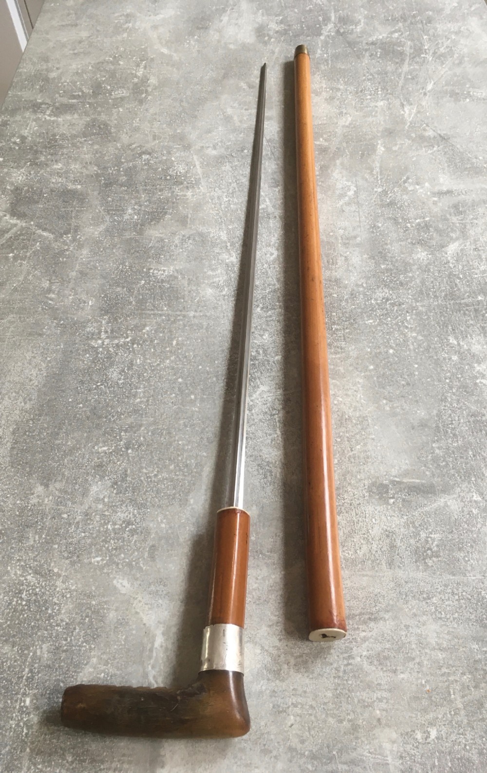 19th Century Malacca Sword Stick with Shaped Horn Handle