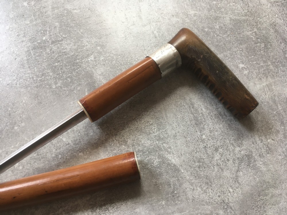 19th Century Malacca Sword Stick with Shaped Horn Handle View IX