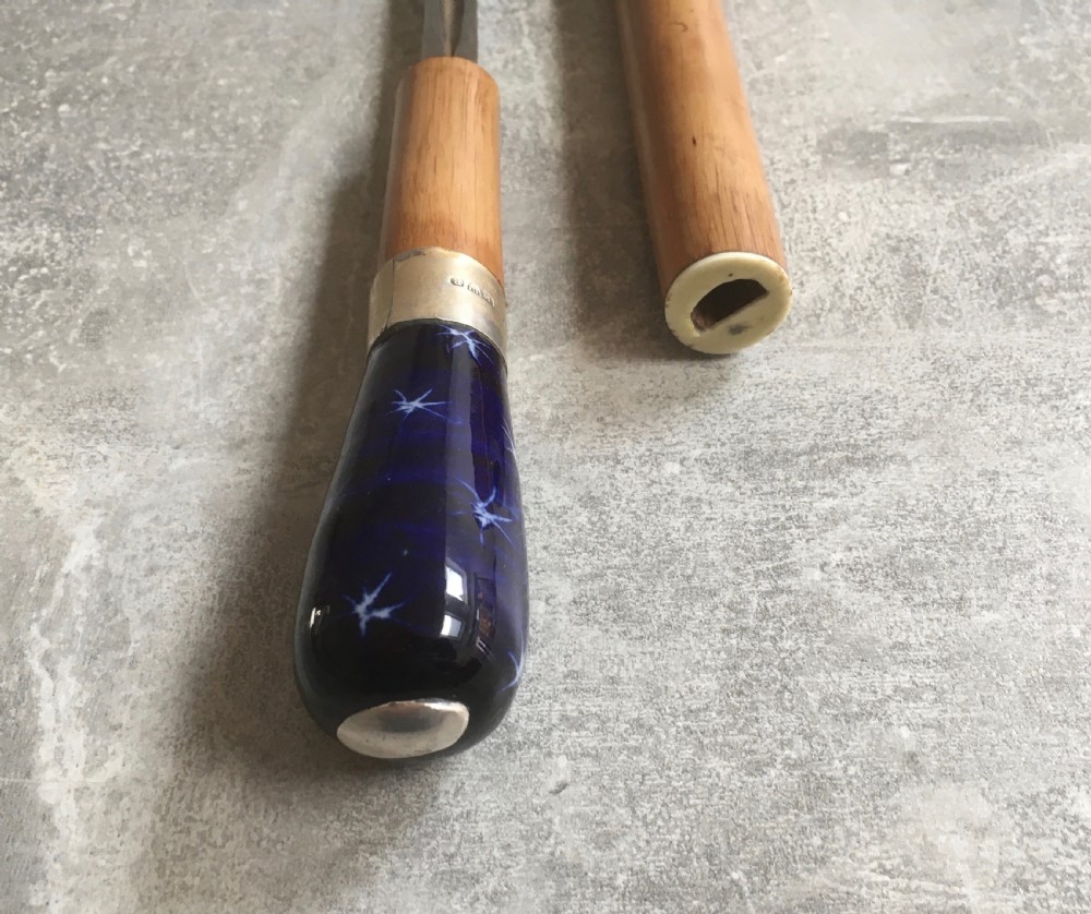Malacca Sword Stick with Blue Porcelain Handle View X