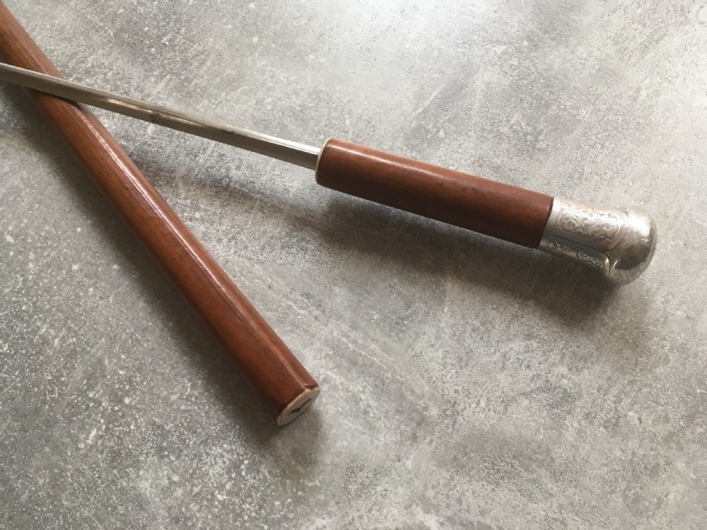 Malacca Sword Stick with Silver Engraved Handle View V