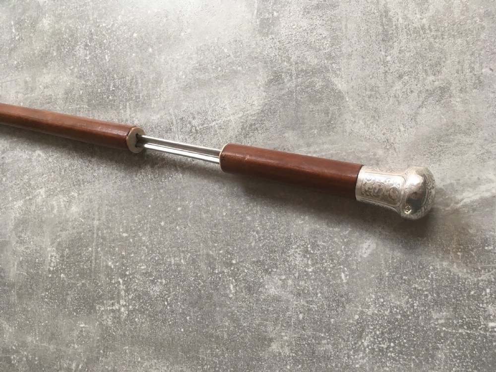 Malacca Sword Stick with Silver Engraved Handle View X
