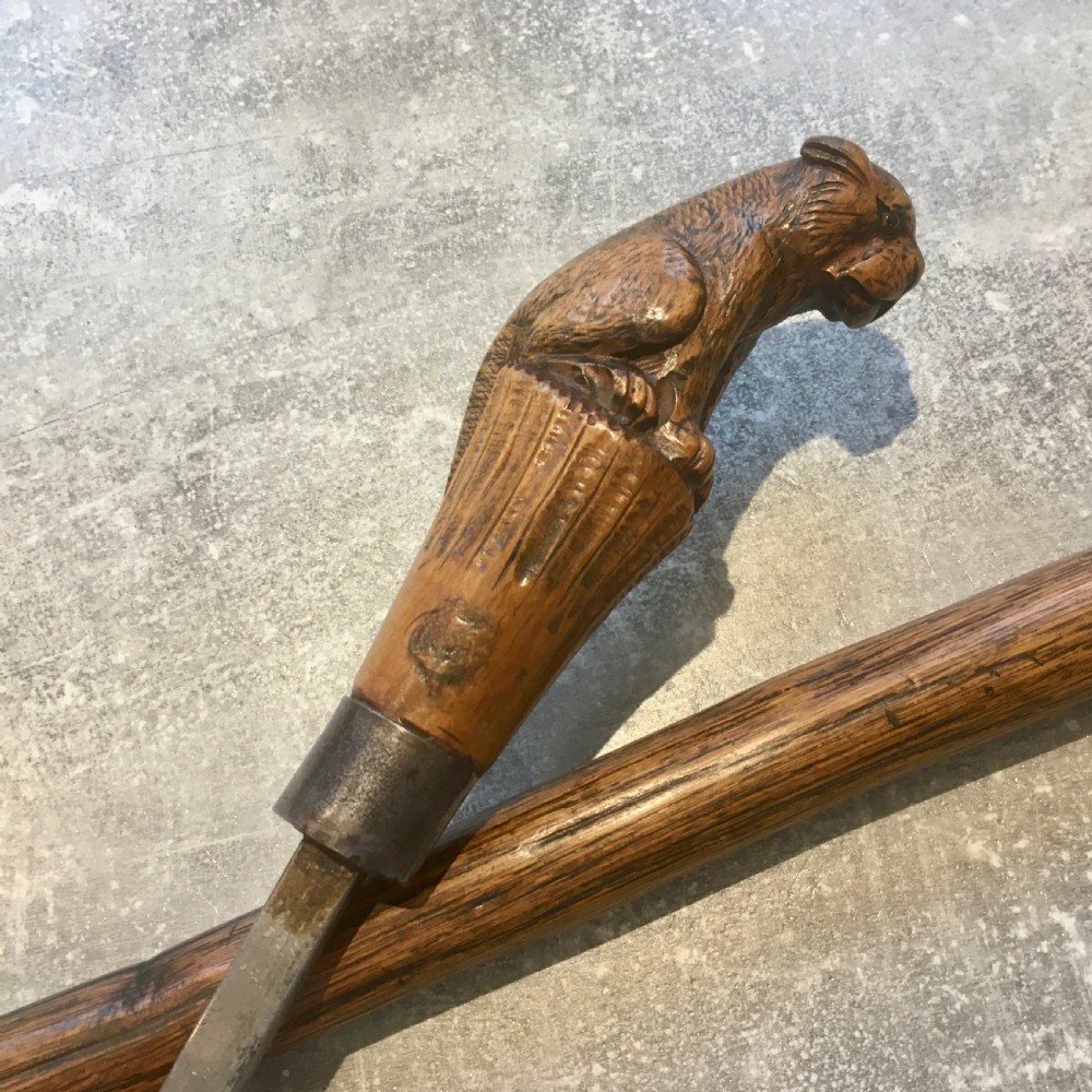 Oak Sword Stick with Carved Puma Handle