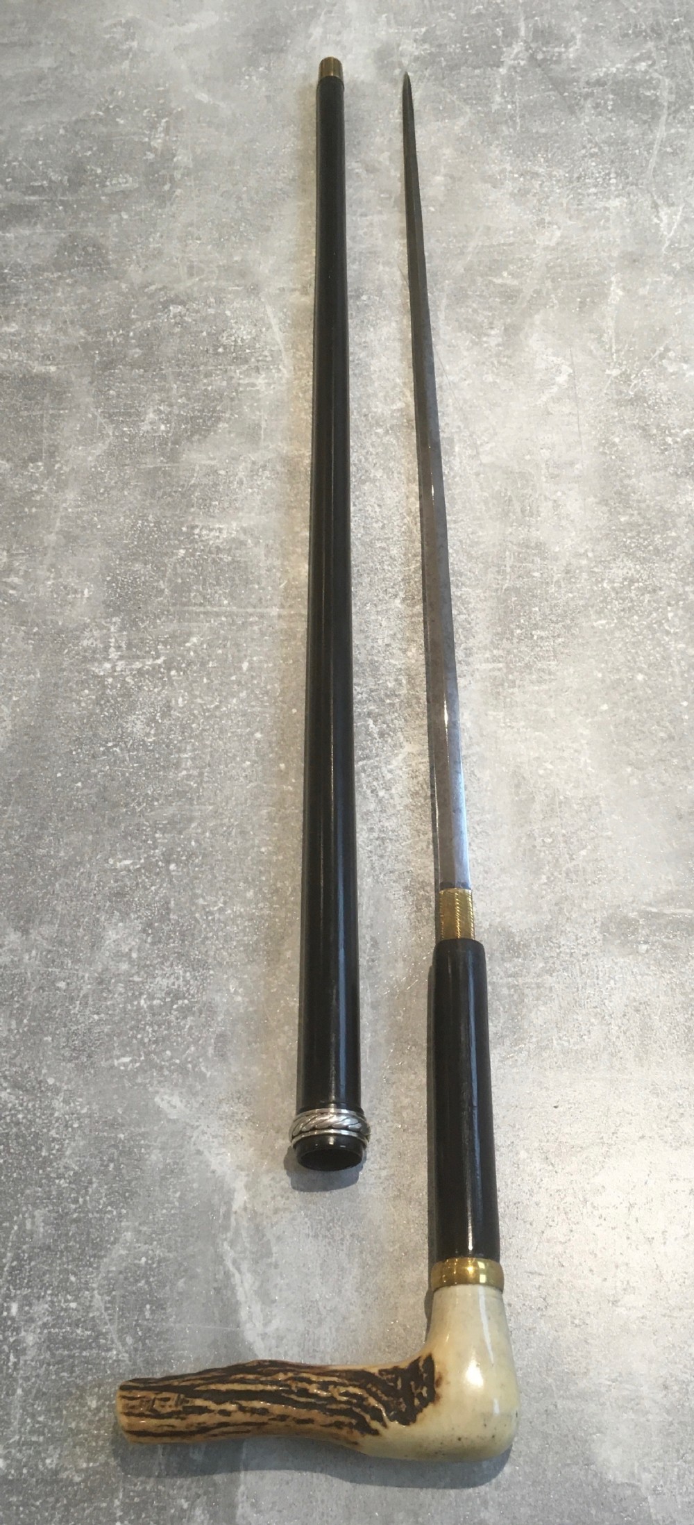 Black Ebonised Sword Stick with Antler Horn Handle