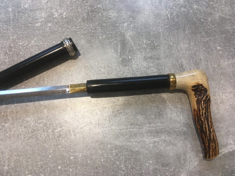 Black Ebonised Sword Stick with Antler Horn Handle View III