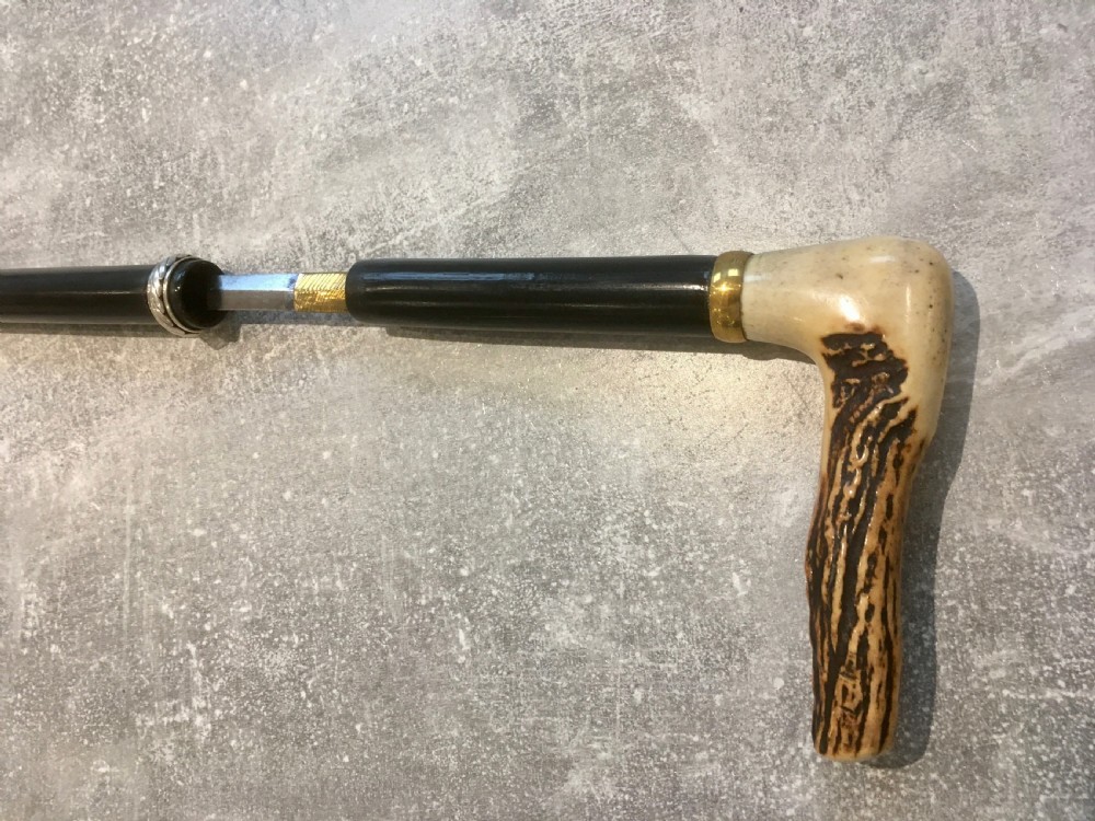 Black Ebonised Sword Stick with Antler Horn Handle View V