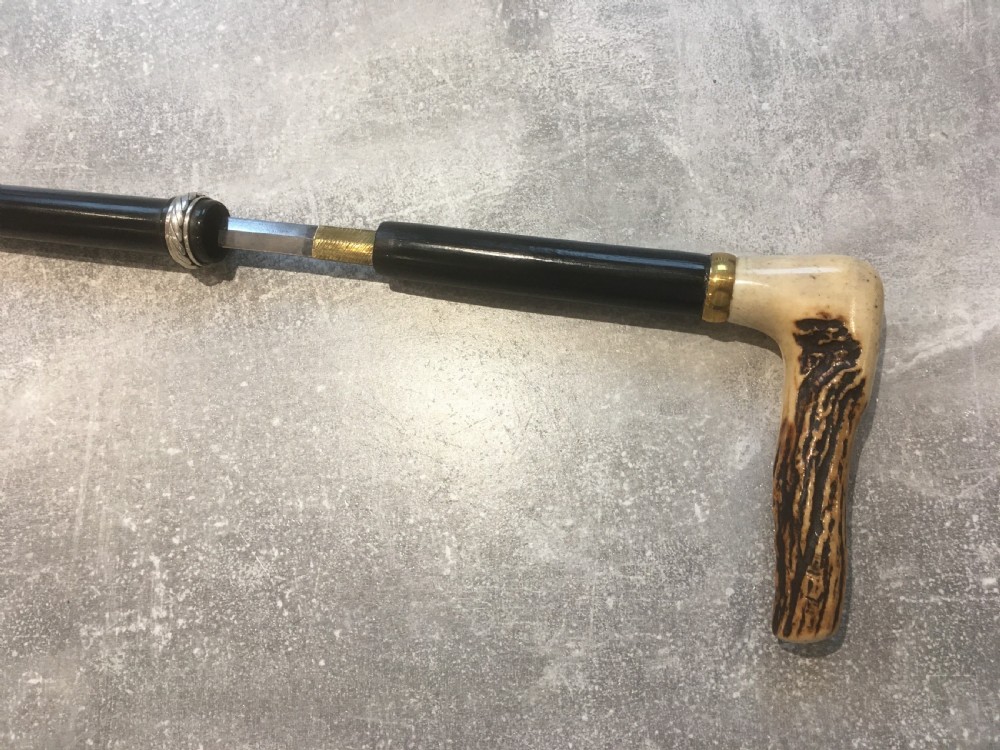 Black Ebonised Sword Stick with Antler Horn Handle View VI