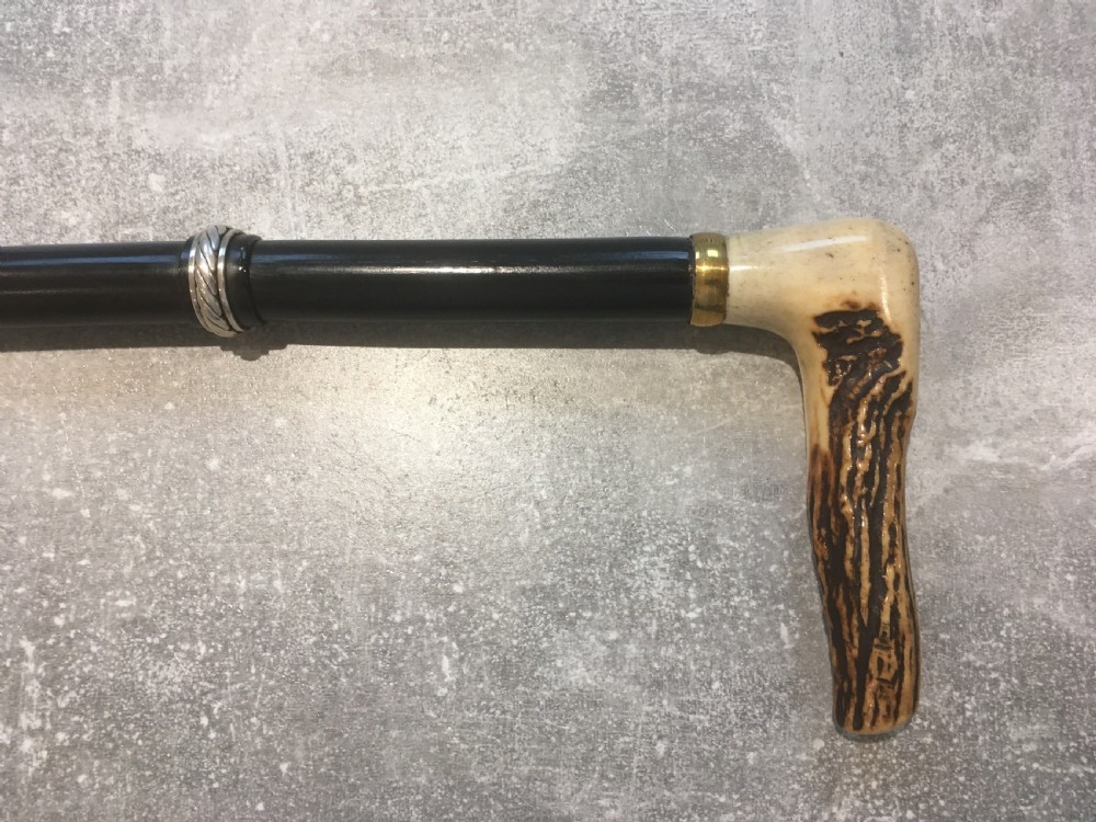 Black Ebonised Sword Stick with Antler Horn Handle View IX