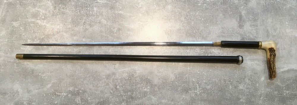 Black Ebonised Sword Stick with Antler Horn Handle View XIV