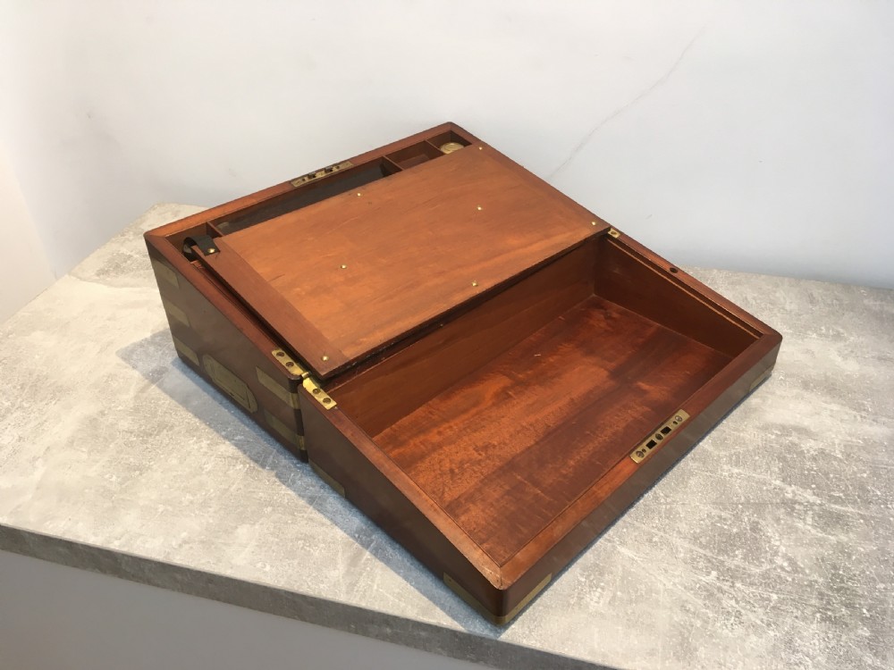 Brass Bound Mahogany Campaign Writing Slope View V