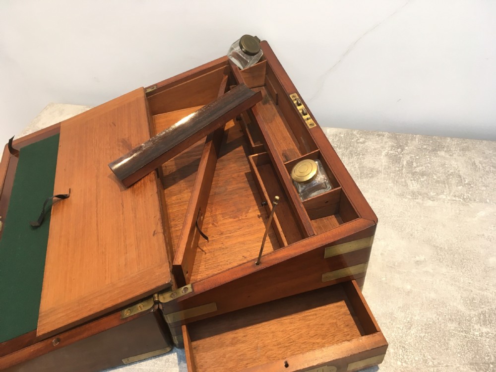 Brass Bound Mahogany Campaign Writing Slope View XI