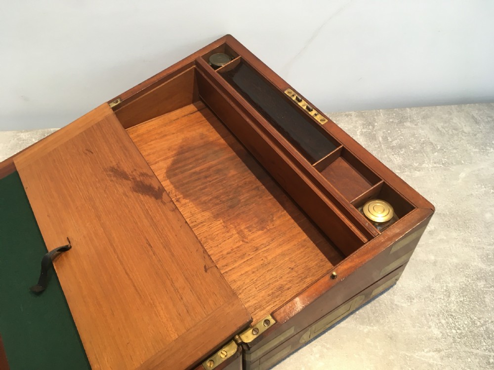 Brass Bound Mahogany Campaign Writing Slope View XII