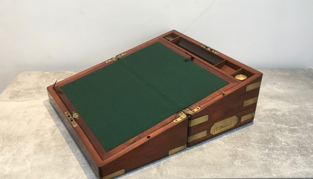 Brass Bound Mahogany Campaign Writing Slope View XIII
