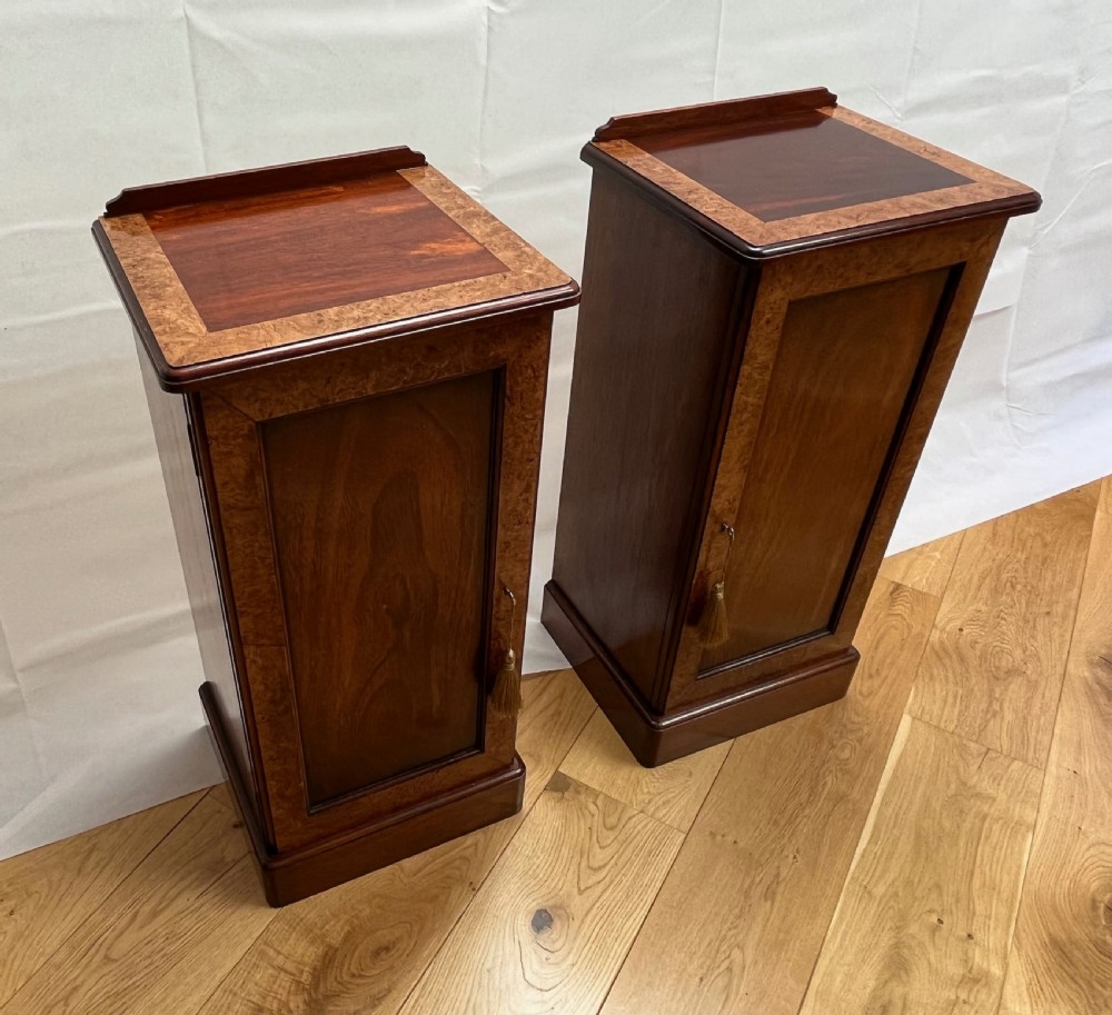 Pair of Mahogany & Burr Walnut Bedside Cabinets View II
