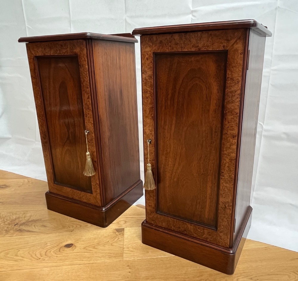 Pair of Mahogany & Burr Walnut Bedside Cabinets View III