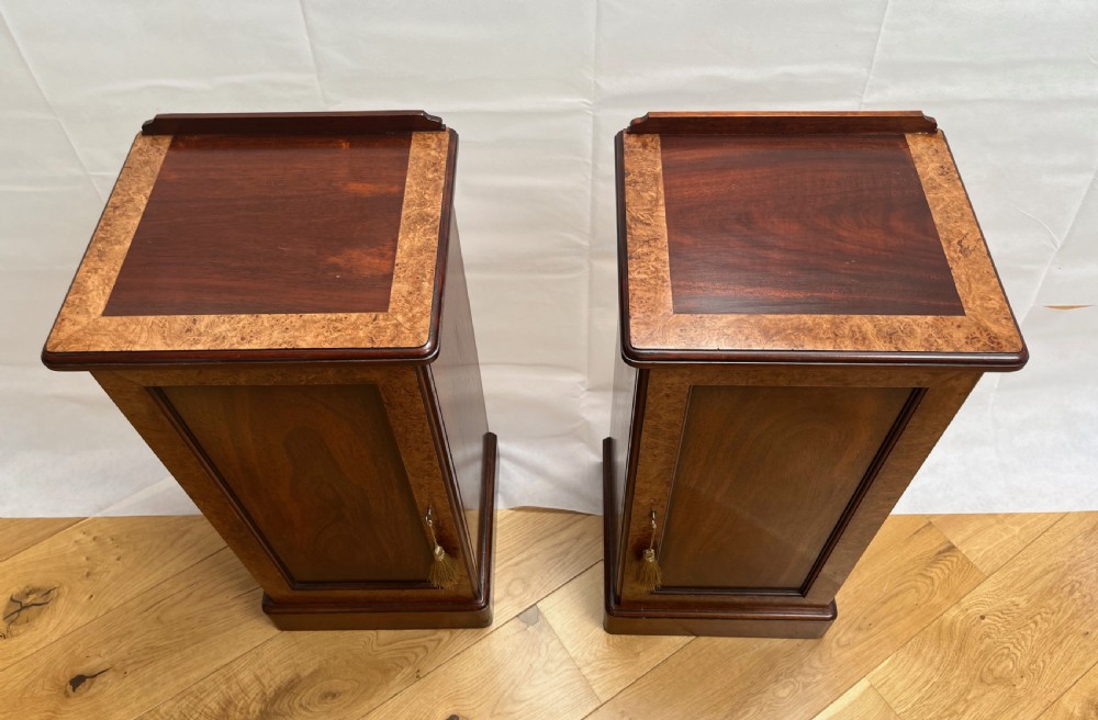 Pair of Mahogany & Burr Walnut Bedside Cabinets View IV