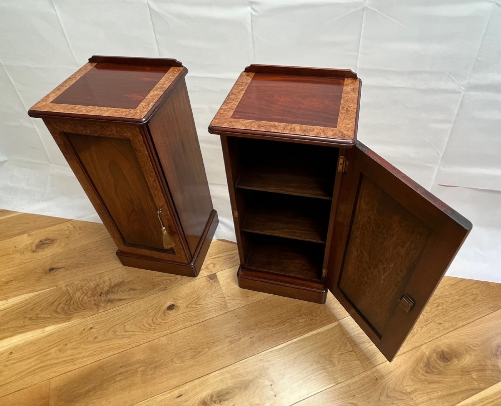 Pair of Mahogany & Burr Walnut Bedside Cabinets View VIII