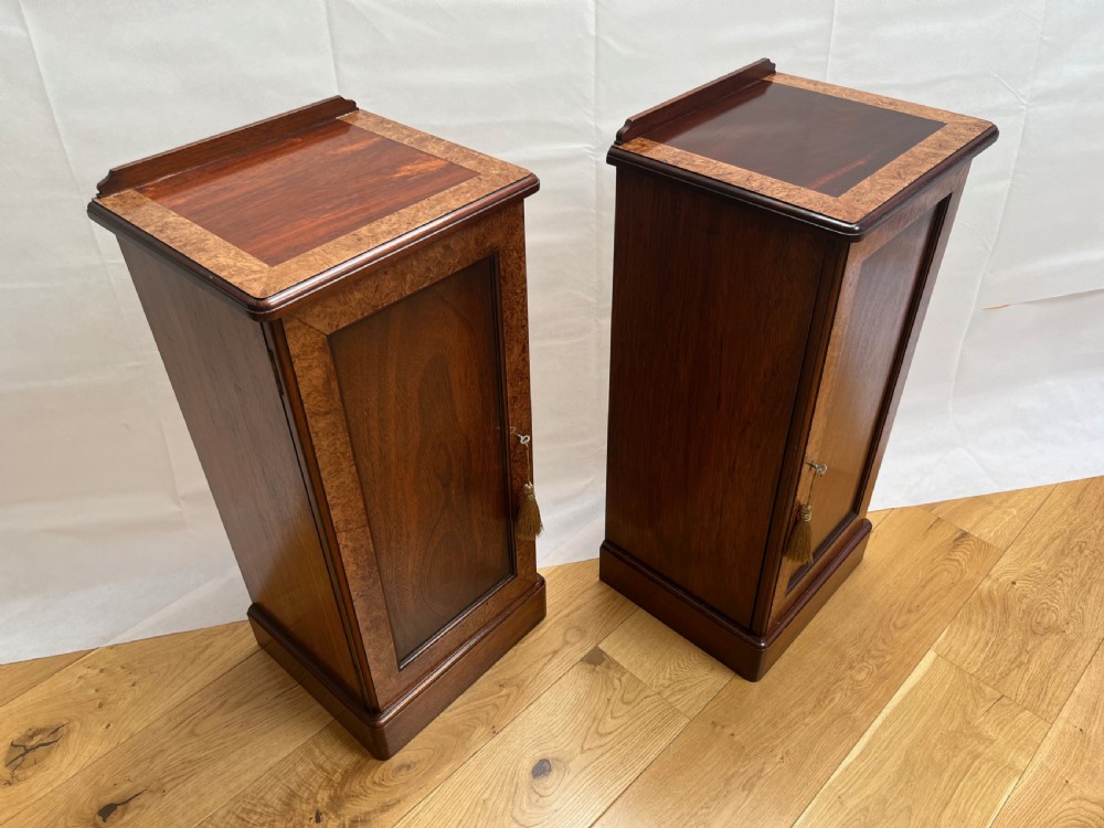 Pair of Mahogany & Burr Walnut Bedside Cabinets View X