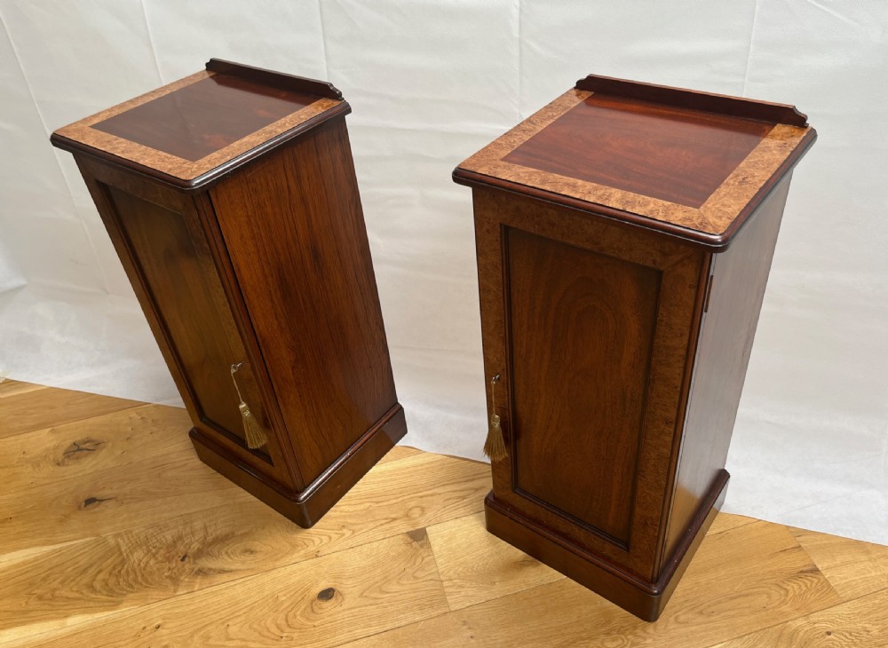 Pair of Mahogany & Burr Walnut Bedside Cabinets View XI