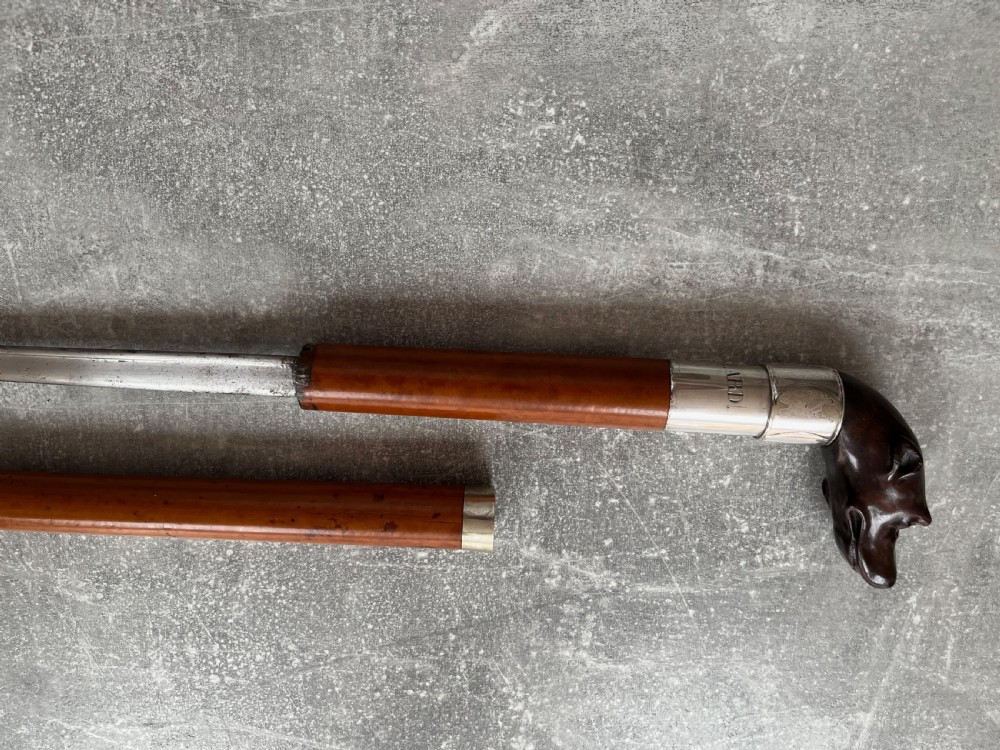 Dogs Head Sword Stick engraved for J Pollard View III