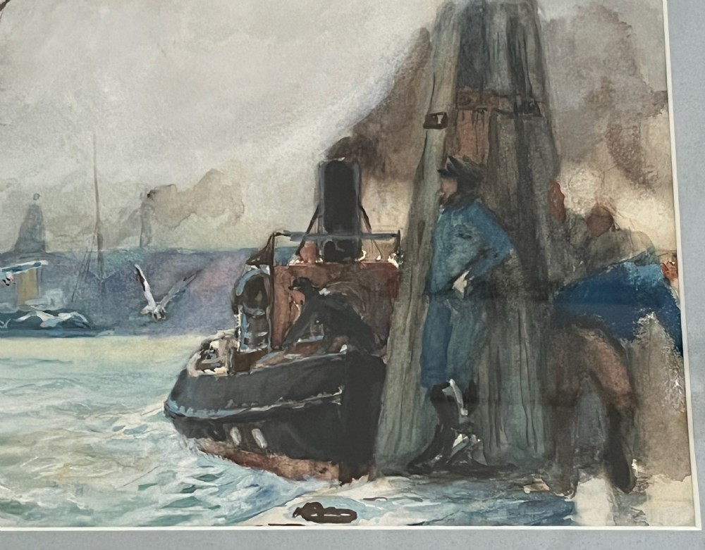 Framed Watercolour HMS Victory moored off Portsmouth View V