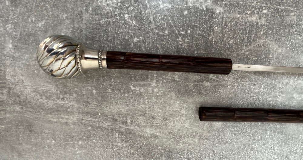19th Century Silver Plated Ball Handled Sword Stick View III