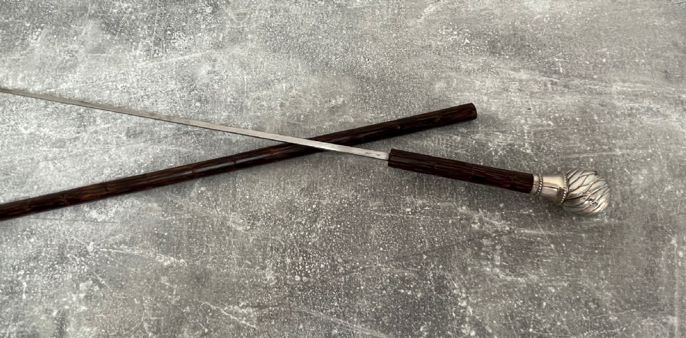 19th Century Silver Plated Ball Handled Sword Stick View X