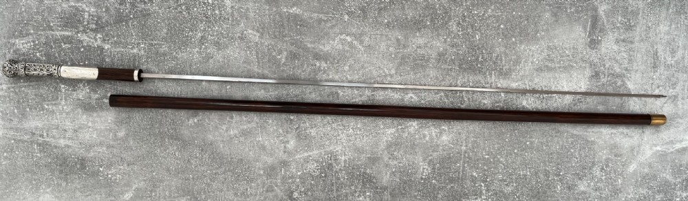 Partridge Wood Sword Stick Silver Repousse Handle Birmingham 1897 View II