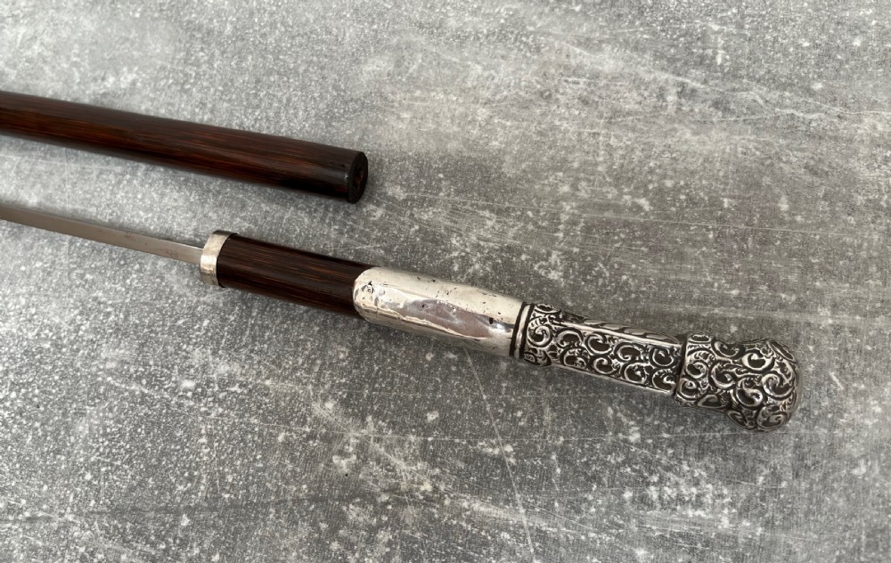 Partridge Wood Sword Stick Silver Repousse Handle Birmingham 1897 View III
