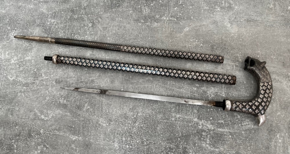 Rare Steel Niello Worked 3 Section Sword Stick