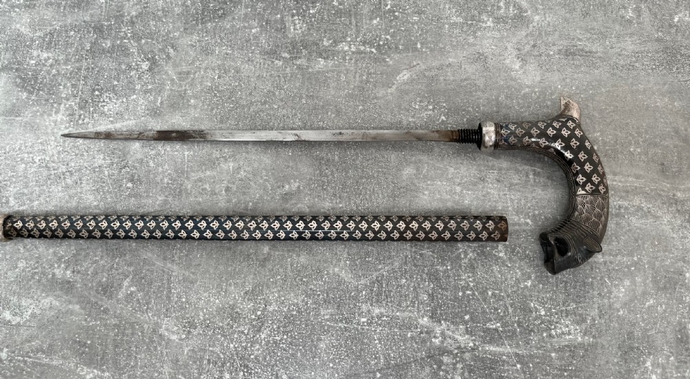 Rare Steel Niello Worked 3 Section Sword Stick View VII