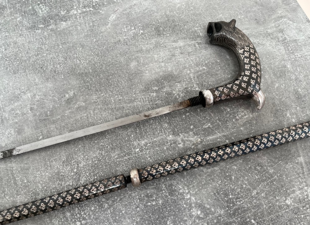 Rare Steel Niello Worked 3 Section Sword Stick View XIV