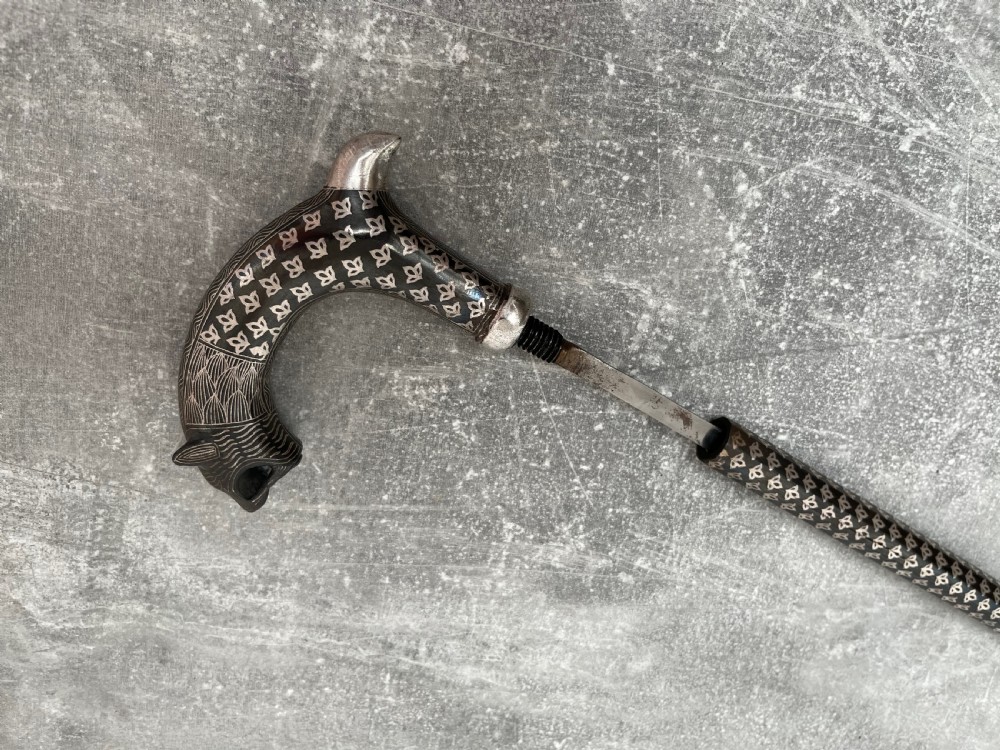 Rare Steel Niello Worked 3 Section Sword Stick View XV